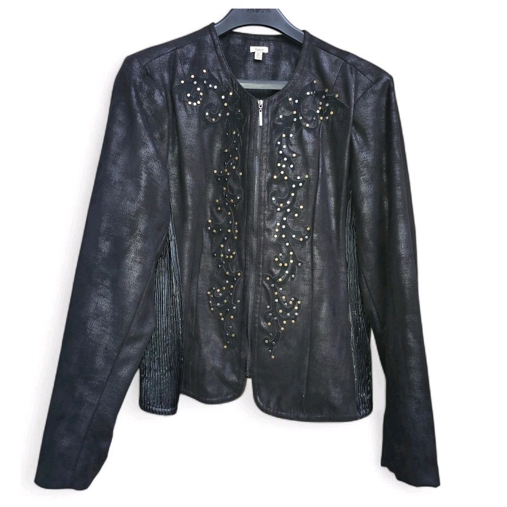 Reba Soft Faux Leather Black Jacket Stud Embellishment Boho Biker Jacket‎ Style